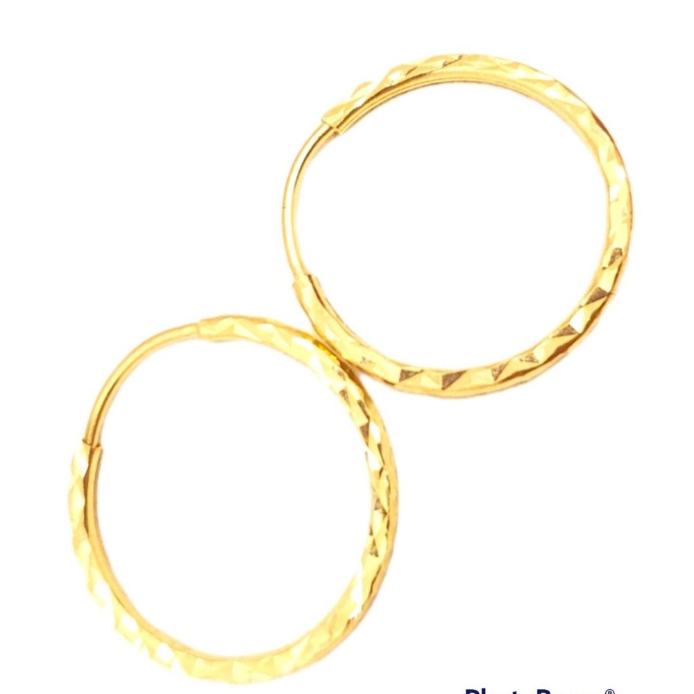 Solid 14k Gold Diamond cut Hoop Earrings
